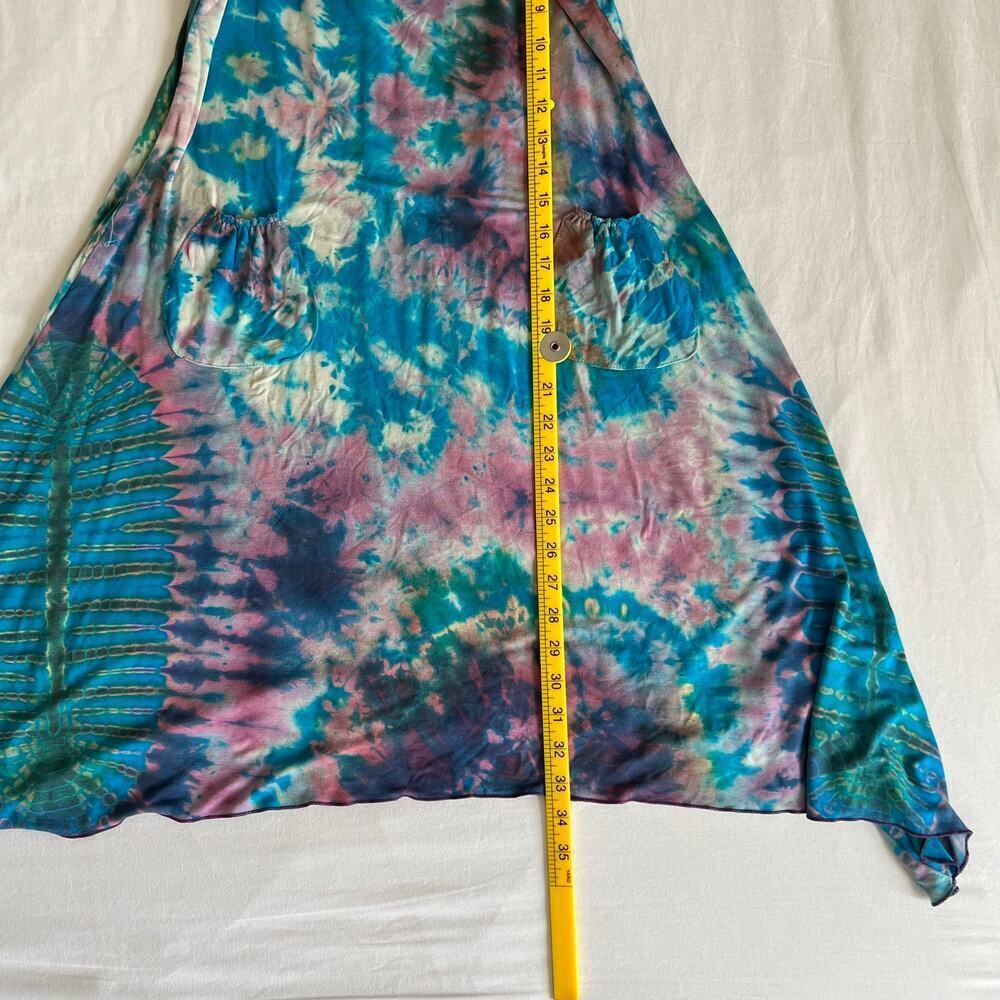 Aloha Fashion Womens Tie Dye Sleeveless Sharkbite Hem Pocket Dress Blue Purple - Picture 10 of 11